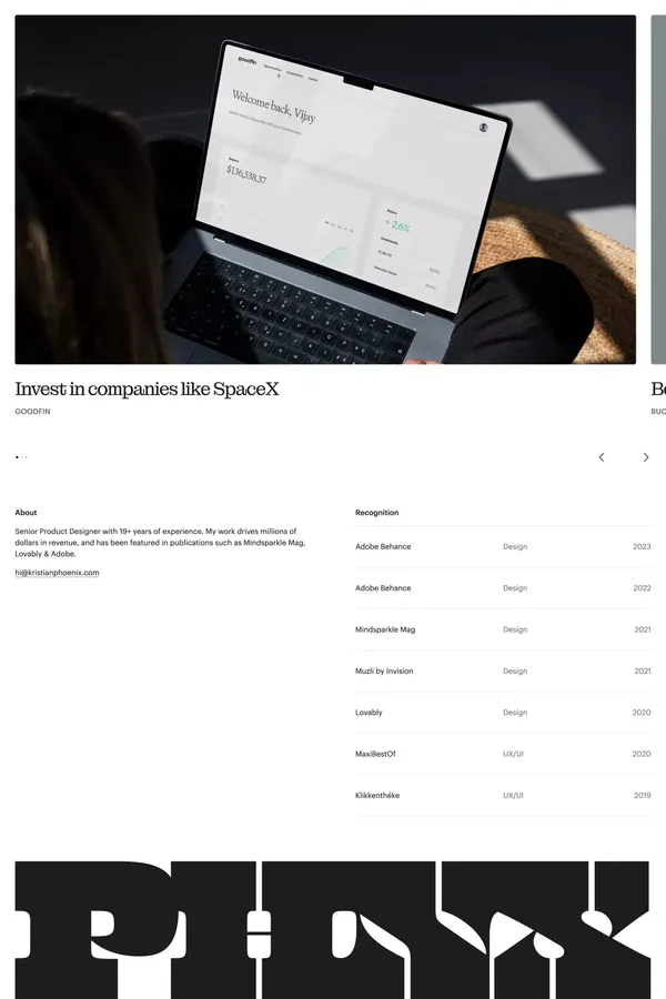 Kristian Phoenix - Senior Product Designer - Portfolio design inspiration