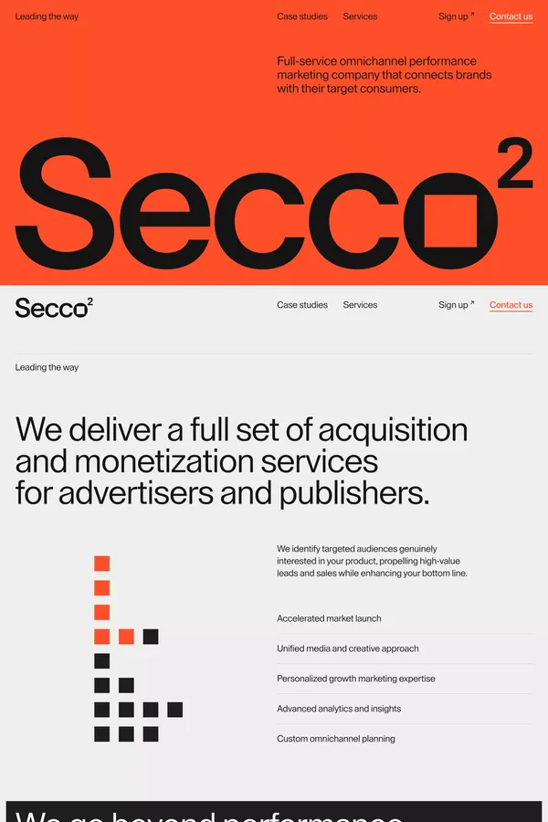 Secco Squared - Full-service omnichannel performance marketing company - Portfolio design inspiration