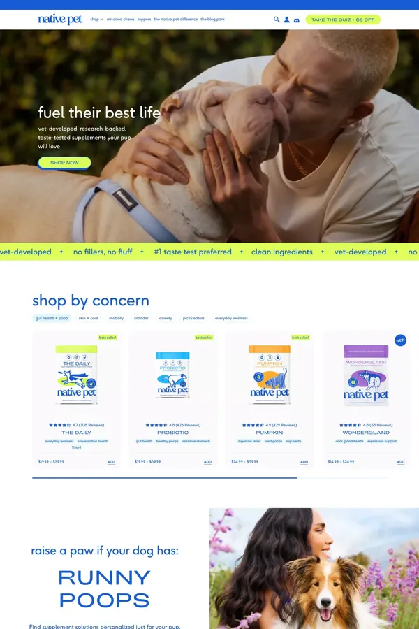 Native Pet Dog Supplements - Ecommerce design inspiration