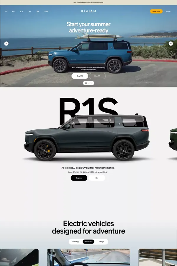 Rivian - Electric Adventure Vehicles - Landing design inspiration