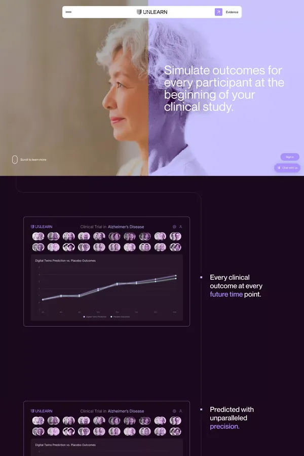 Streamline Clinical Trials with AI and Digital Twins of Patients - Landing design inspiration