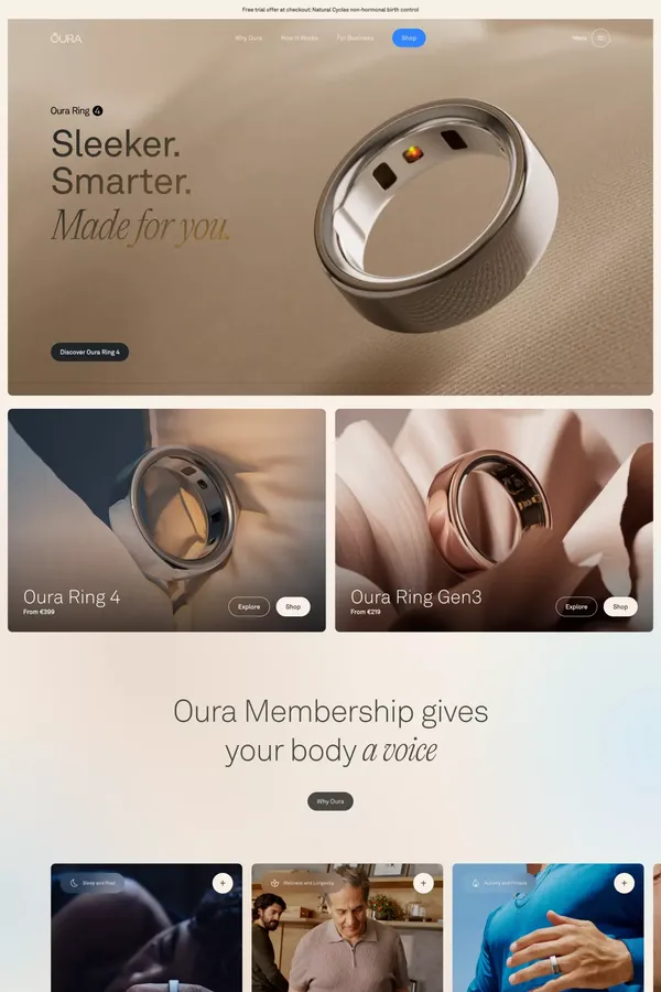 Oura Ring. Smart Ring for Fitness, Stress, Sleep & Health. - Landing design inspiration