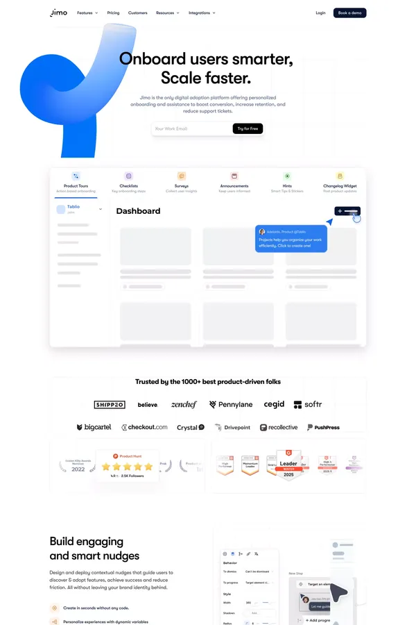 Jimo - Create the best user onboarding experience - Landing design inspiration