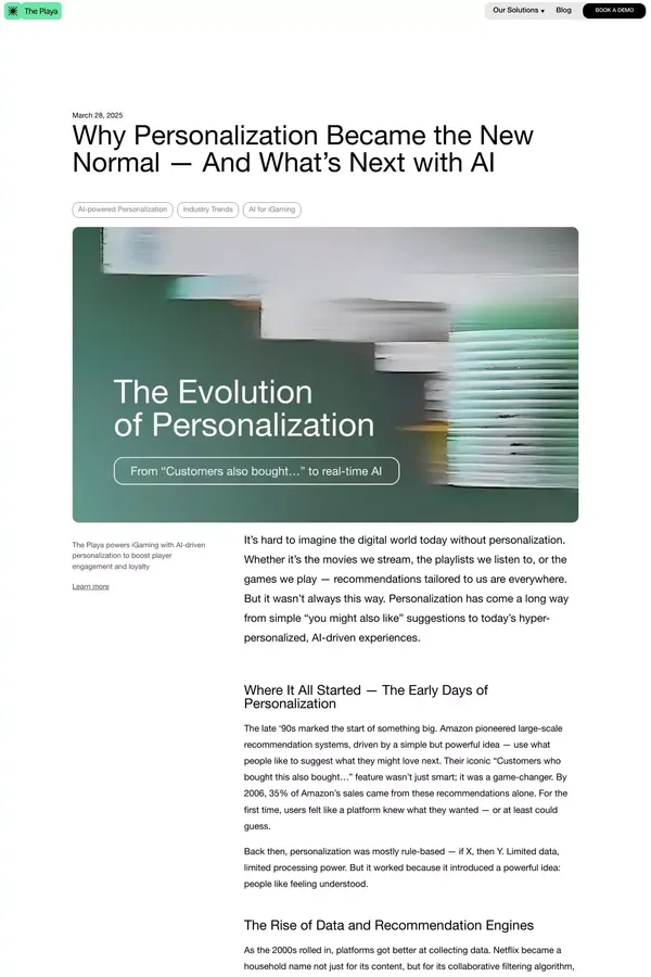 The Playa — AI-Driven Personalization for iGaming - Blog Post design inspiration