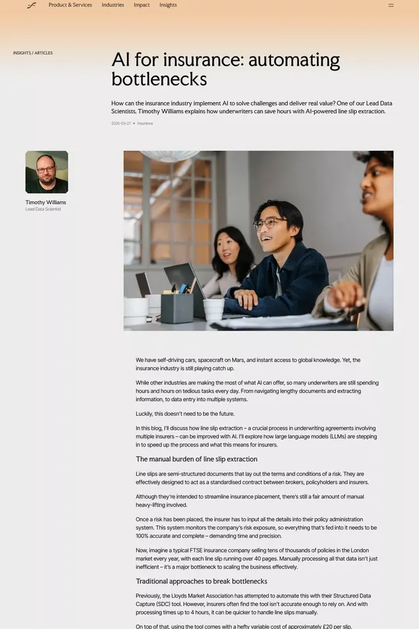 AI for insurance: automating bottlenecks | Faculty AI - Blog Post design inspiration