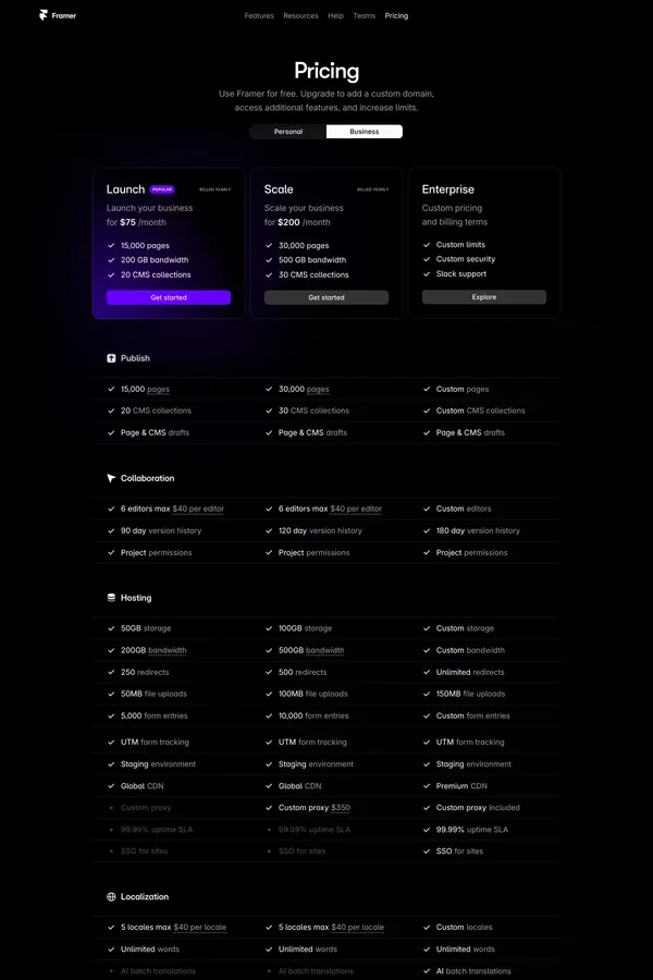 Framer: Business Pricing - Pricing design inspiration