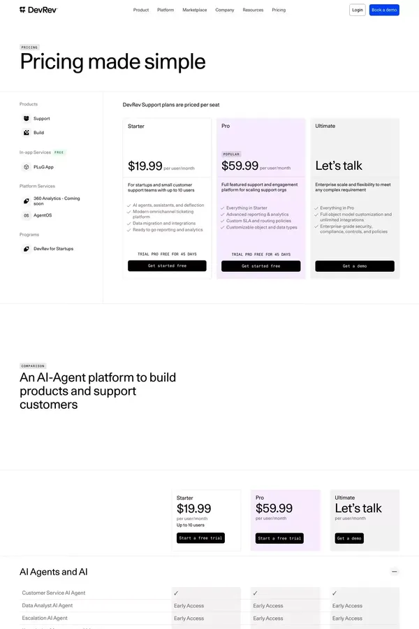DevRev Support Pricing | Pricing made simple - Pricing design inspiration