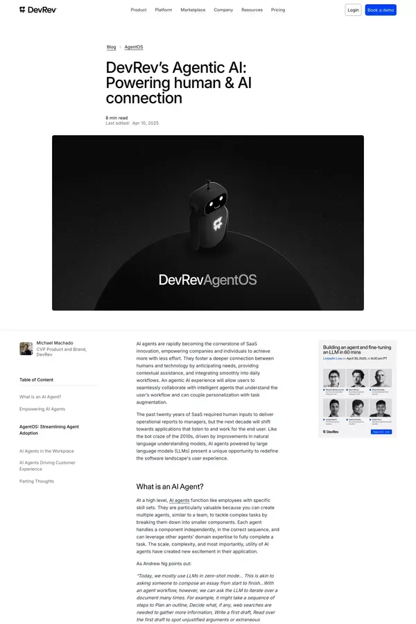 DevRev’s Agentic AI: Bridging the Gap Between Human & AI Collaboration - Blog Post design inspiration