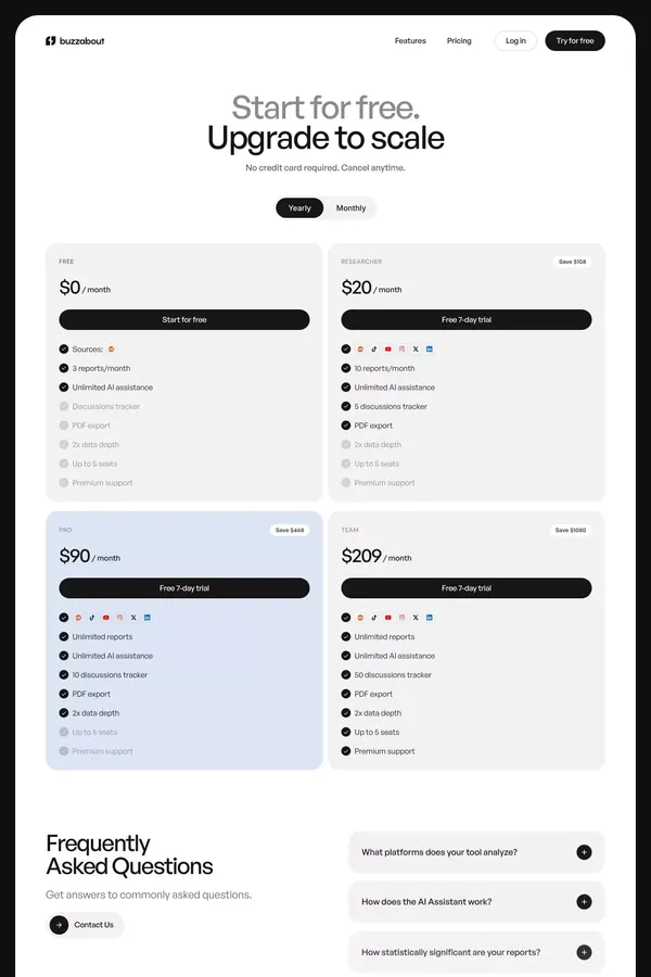 buzzabout - Audience Insights Tool - Pricing design inspiration