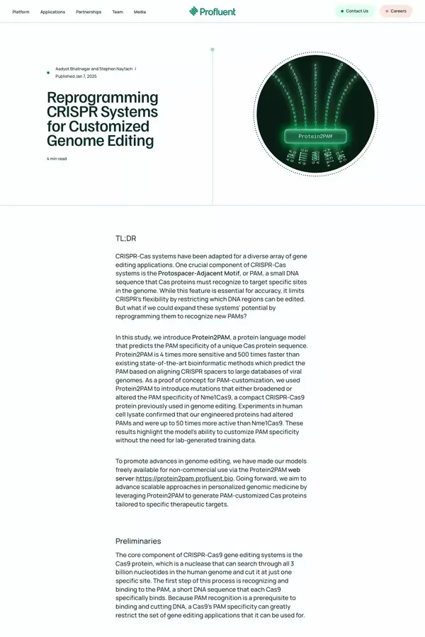 Profluent | Reprogramming CRISPR Systems for Customized Genome Editing - Blog Post design inspiration