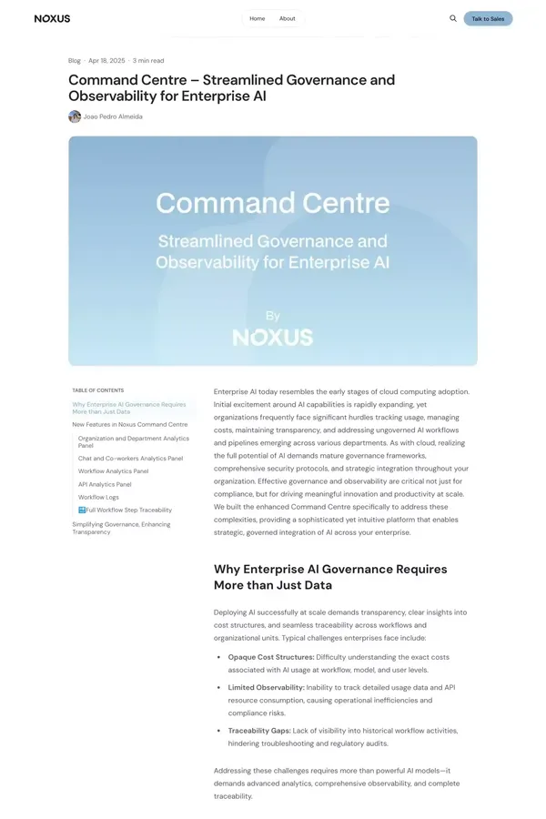 Command Centre – Streamlined Governance and Observability for Enterprise AI - Blog Post design inspiration
