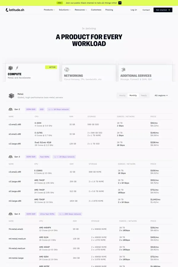 Pricing overview - Latitude.sh - Pricing design inspiration
