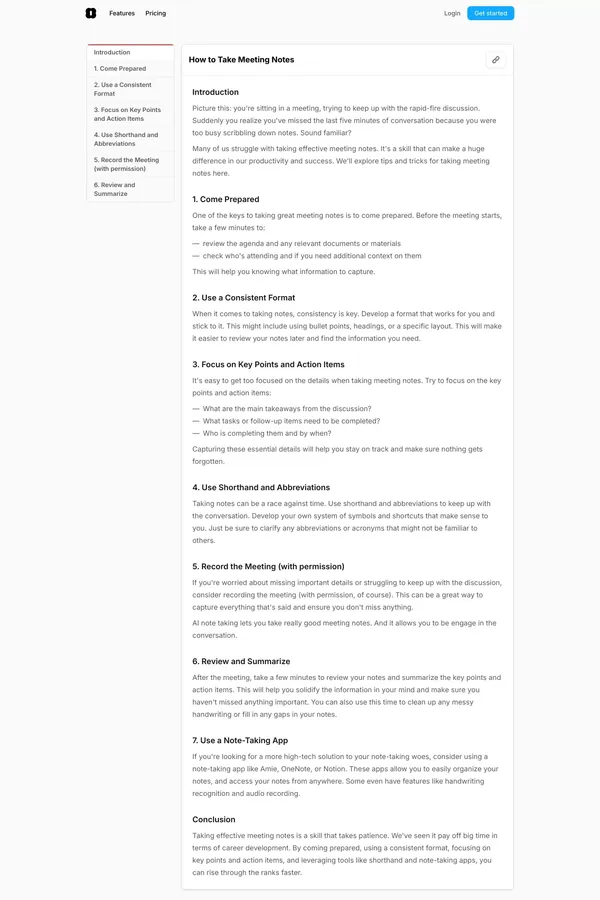 How to Take Meeting Notes - Amie - Blog - Blog Post design inspiration