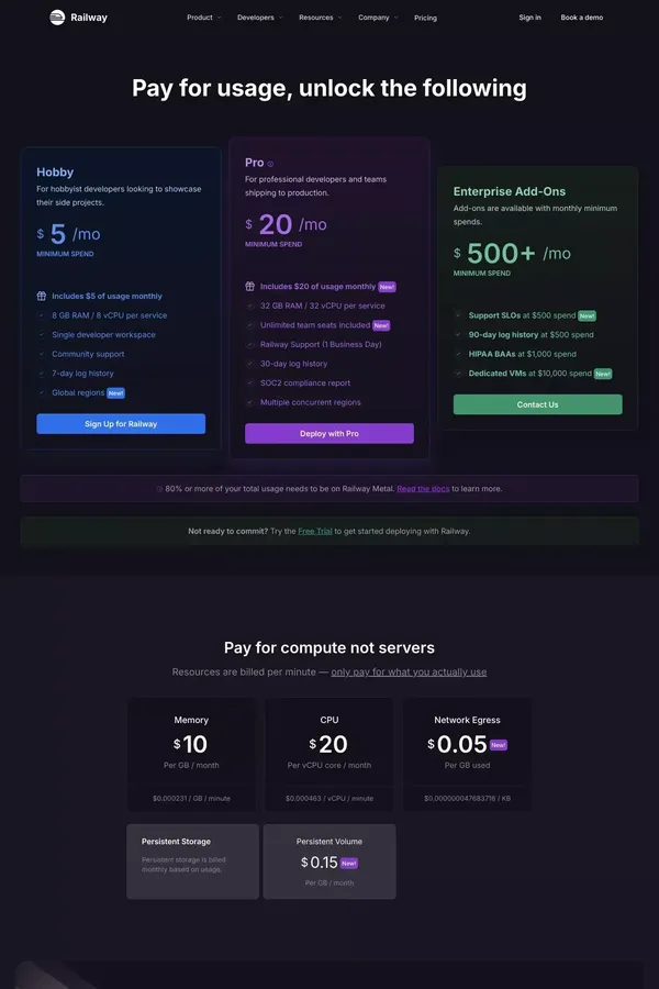 Pricing | Railway - Pricing design inspiration