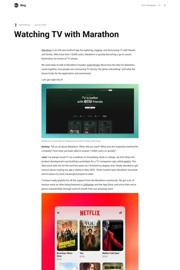 Watching TV with Marathon - Blog Post design inspiration