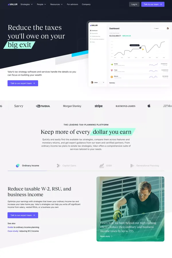 Smart, Simple Tax Planning | Valur - Landing design inspiration