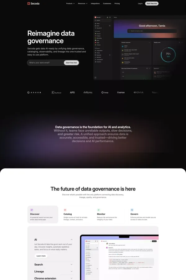 The Unified Data Governance Platform | Secoda - Landing design inspiration