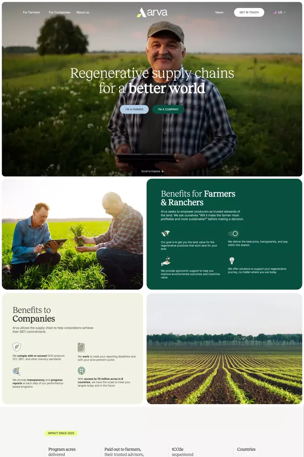 Arva | Regenerative Agriculture Solutions - Landing design inspiration