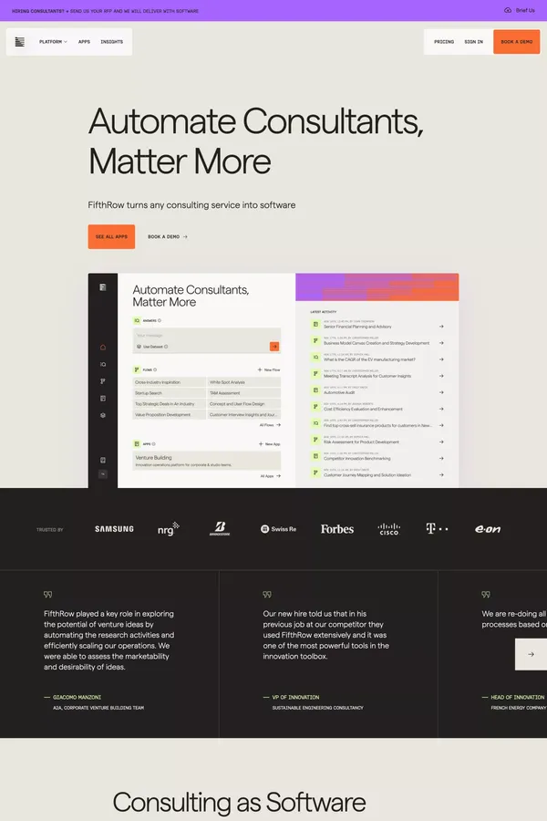 FifthRow – Consulting as Software - Landing design inspiration