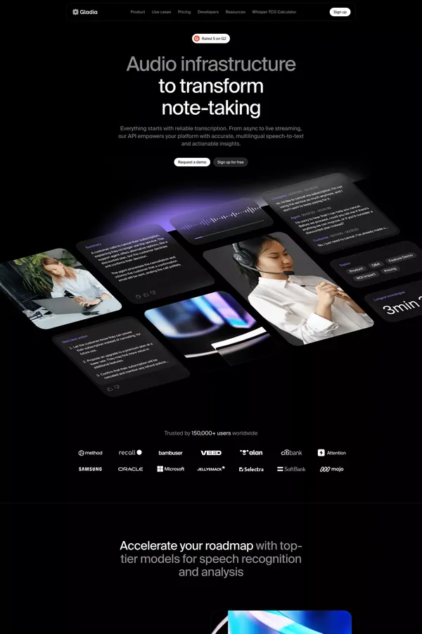 Gladia I Audio Transcription API - Landing design inspiration