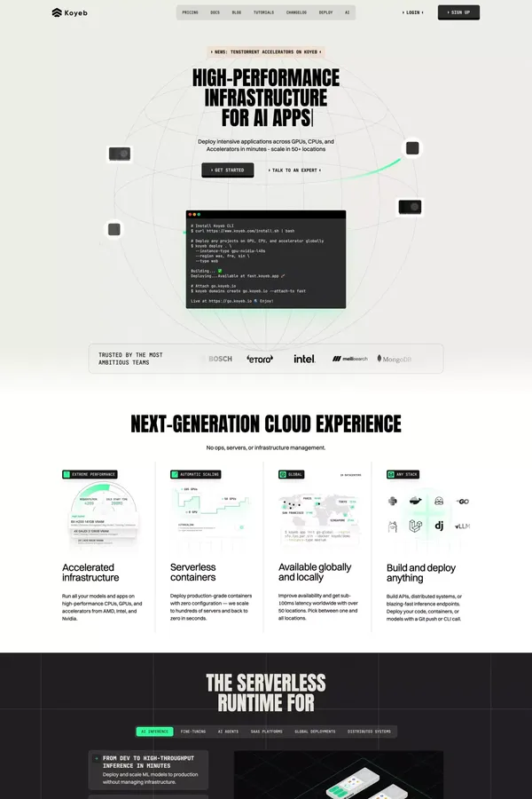 Koyeb: High-performance Infrastructure for APIs, Inference, and Databases - Landing design inspiration