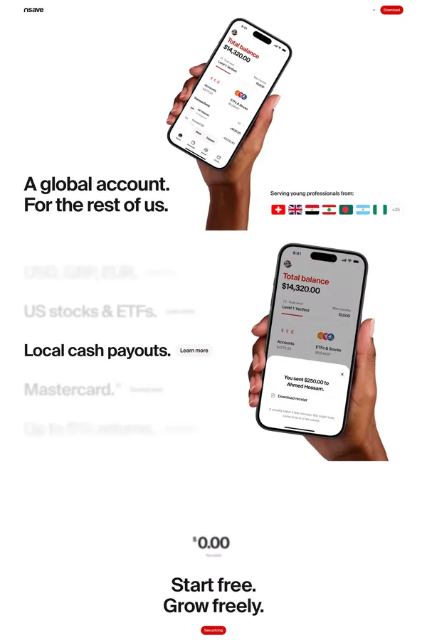 nsave - A Global Account for the Rest of Us - Landing design inspiration