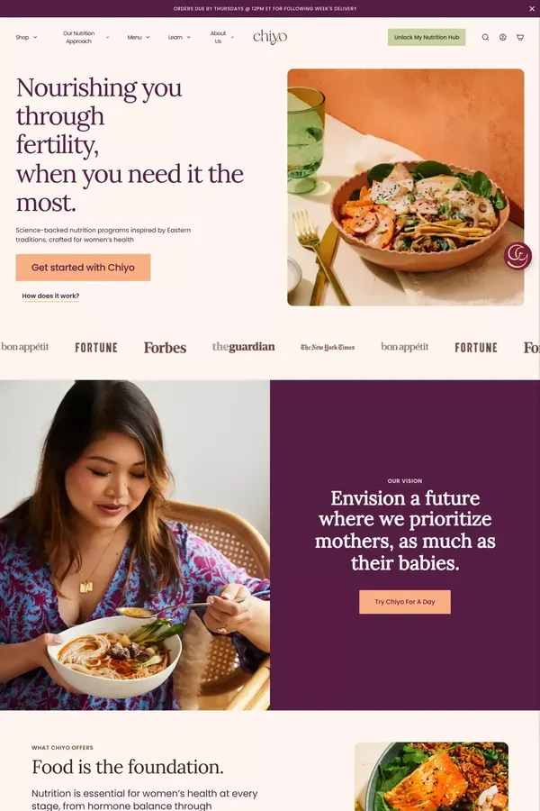 Chiyo | Fertility to Postpartum Nutrition - Landing design inspiration