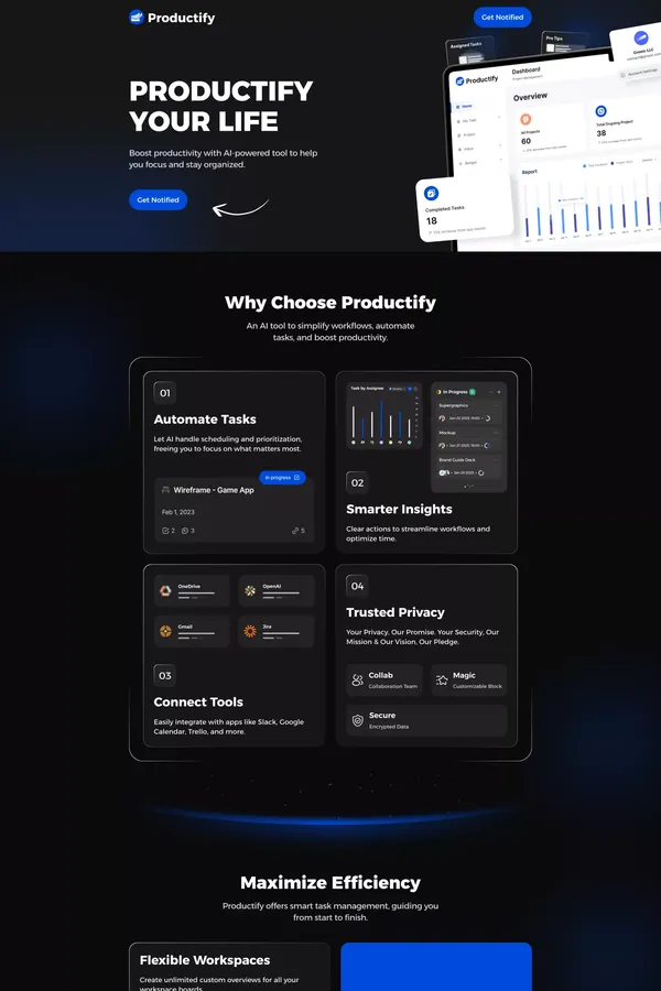 Productify - AI SaaS Productivity Landing Page