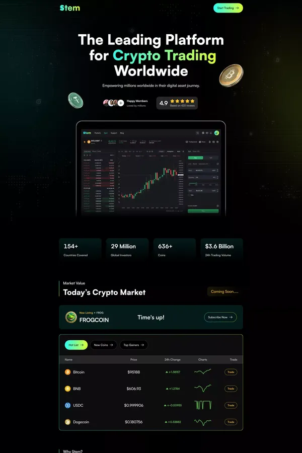 Stem - Crypto Trading Platform Landing Page