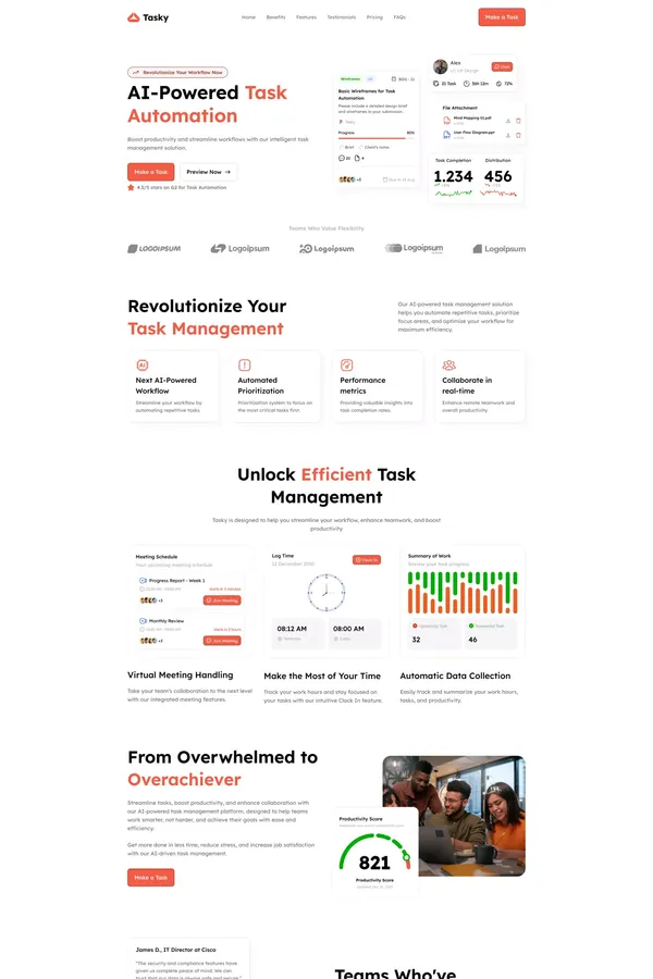 Tasky - AI SaaS Landing Page