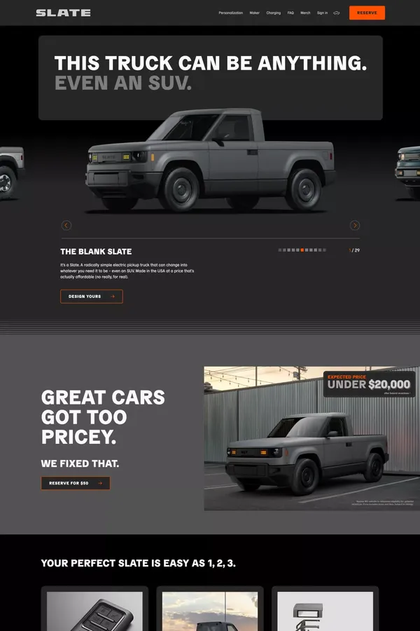 SLATE Auto | The Customizable EV That Works for You - Landing design inspiration