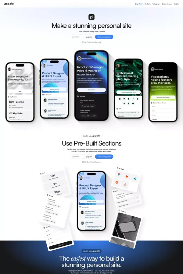 Pop Site - Free  Personal Site Builder & Linktree Alternative - Landing design inspiration
