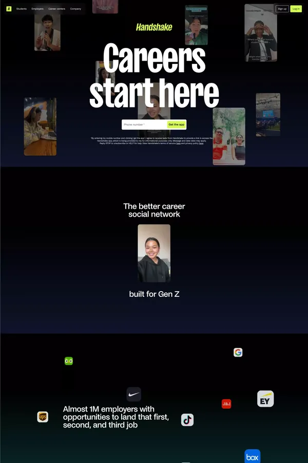 Handshake: Careers start here | Handshake - Landing design inspiration