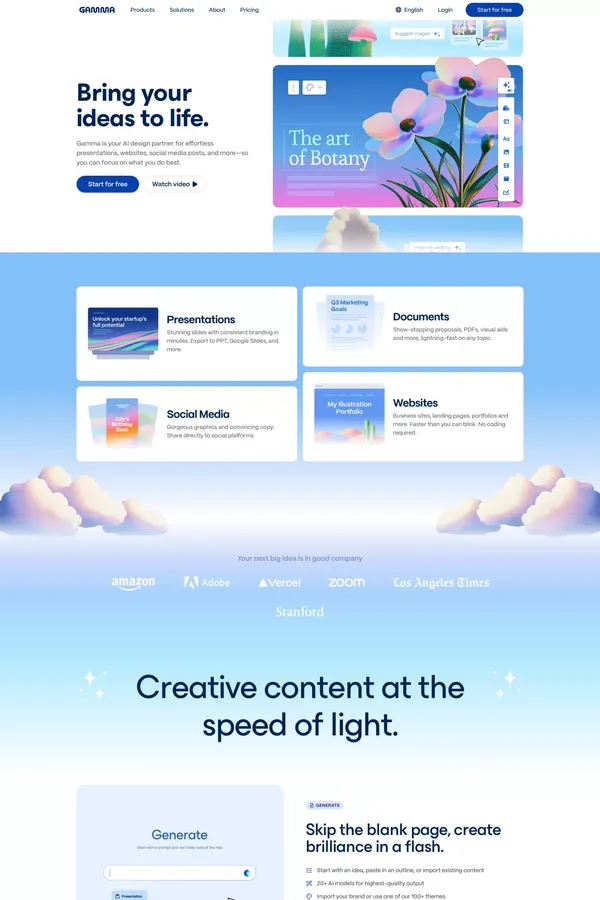 Gamma: Instant Presentations, Websites, and More with AI - Landing design inspiration
