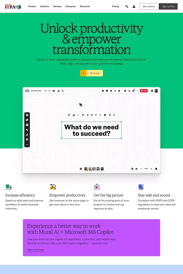 Work better together with Mural's visual work platform | Mural - Landing design inspiration