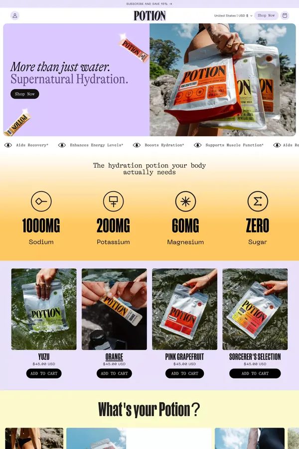 Potion Hydration | Electrolyte Drink Mix - Ecommerce design inspiration