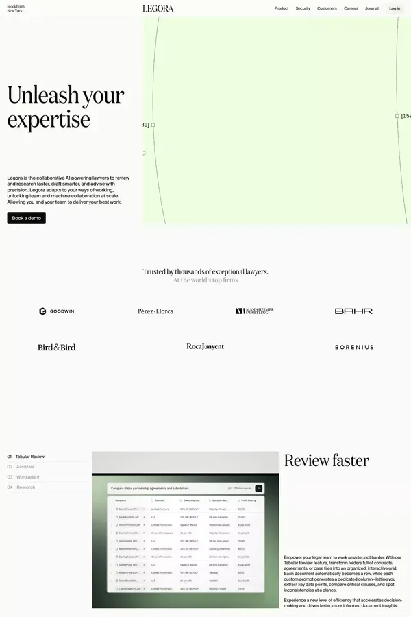 Legora | Collaborative AI for lawyers - Landing design inspiration