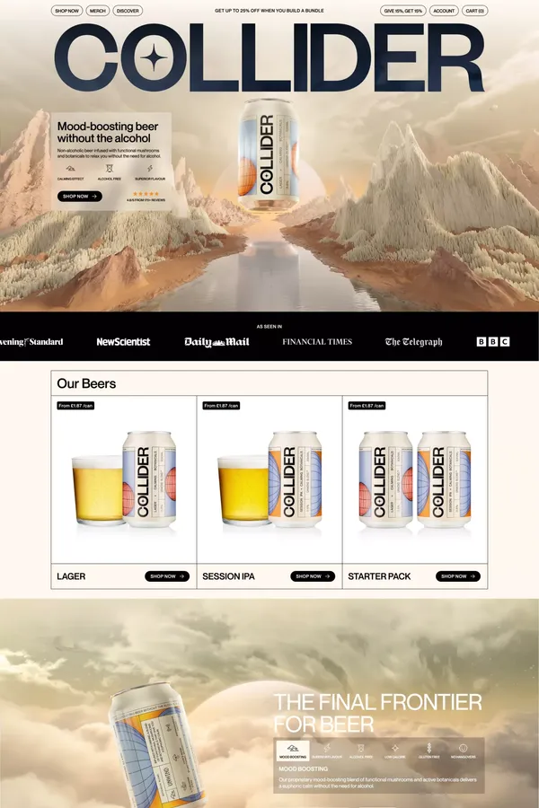 Collider | Mood-Boosting Beer, Without The Alcohol - Ecommerce design inspiration