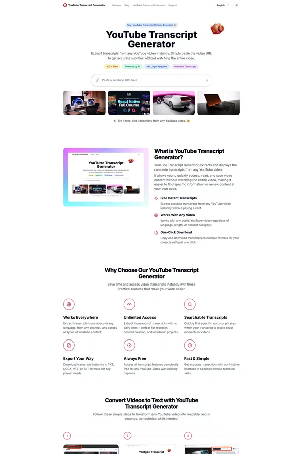YouTube Transcript Generator - Landing design inspiration