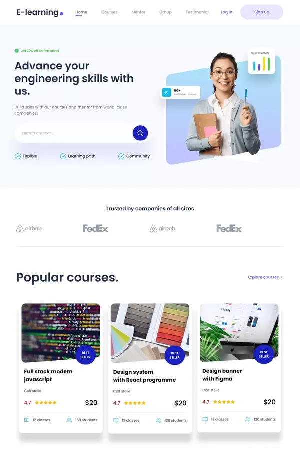 E-learning Free NextJs Landing Page Template | Tailwind & Headless UI