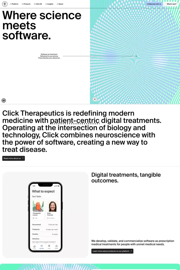 Click Therapeutics - Where Science Meets Software - Landing design inspiration