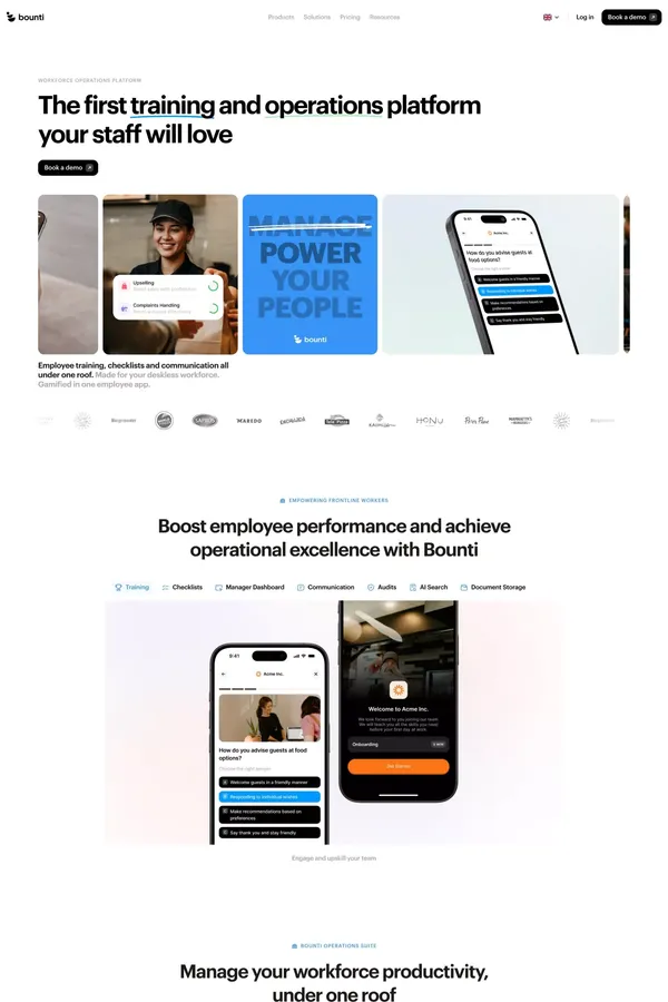 Bounti: Employee Training and Operations Platform - Landing design inspiration