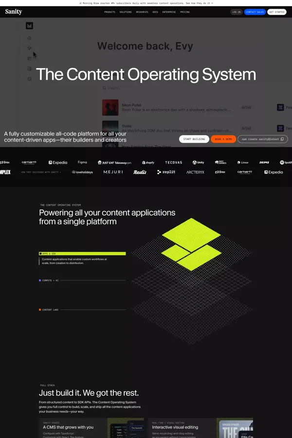 The Content Operating System | Sanity - Landing design inspiration