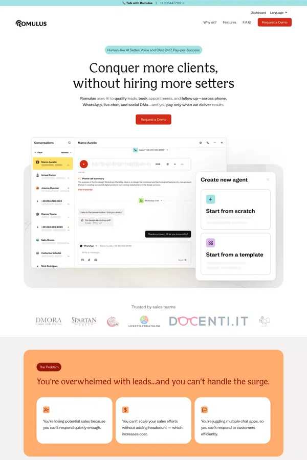 Romulus | Instantly conquer high lead volume - Landing design inspiration