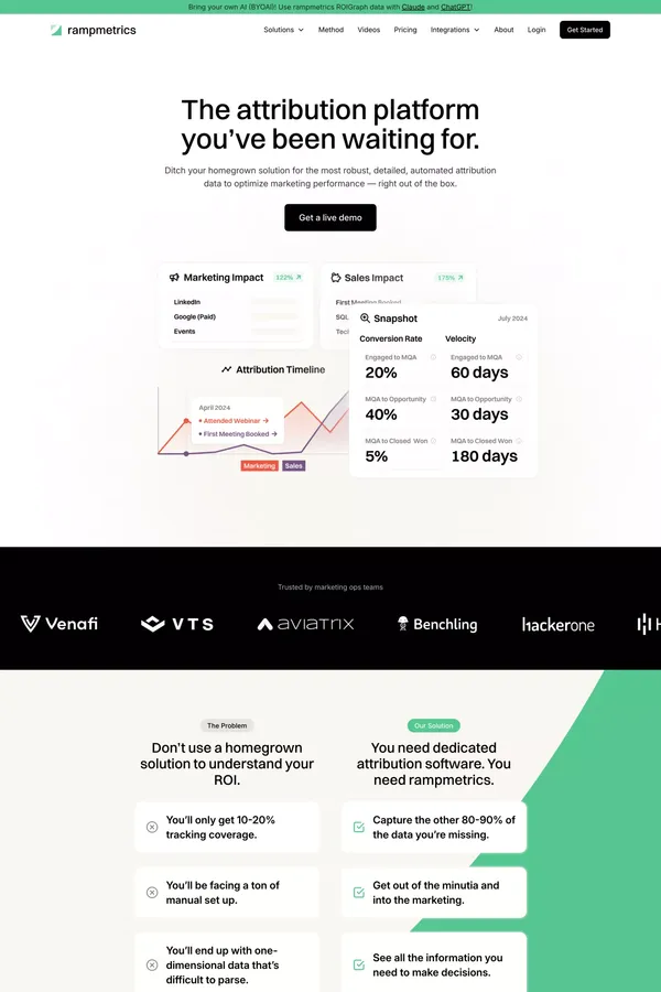 rampmetrics | The attribution platform you’ve been waiting for. - Landing design inspiration