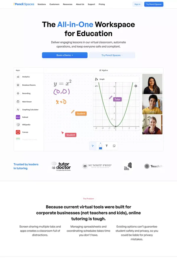 The All-in-One Platform for Online Tutoring | Pencil Spaces - Landing design inspiration