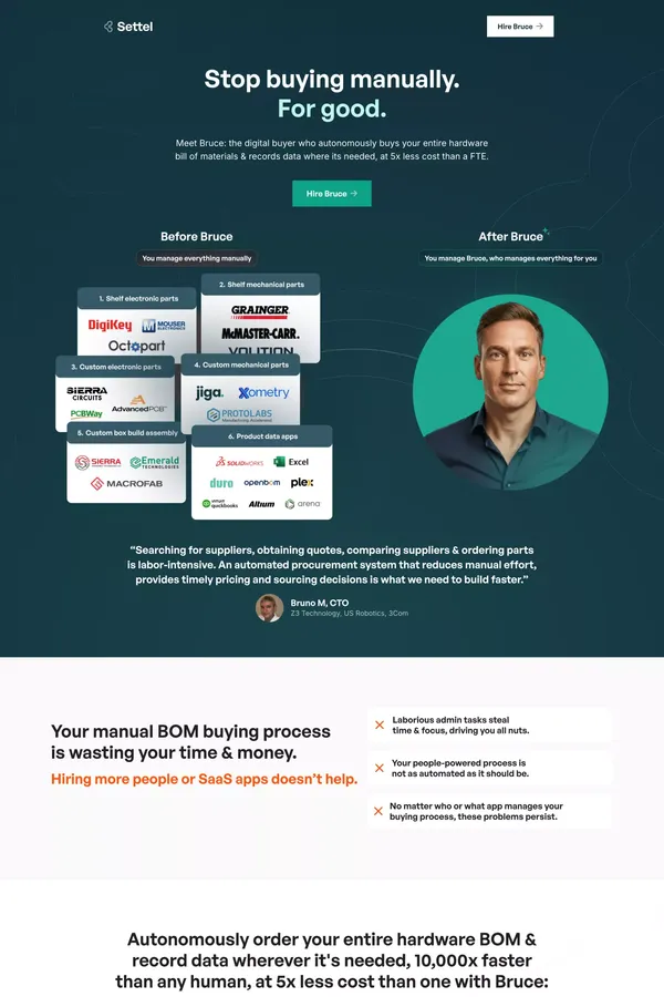 Settel - automate business procurement tasks with digital buyers - Landing design inspiration