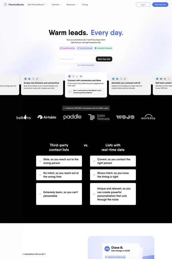 PhantomBuster - Landing design inspiration
