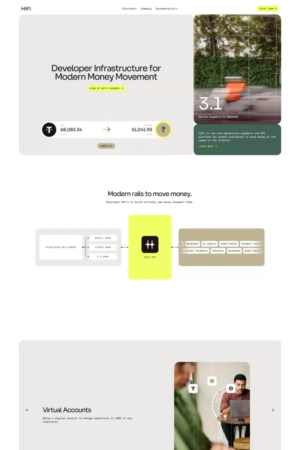 HIFI | Developer Infrastructure for Modern Money Movement - Landing design inspiration