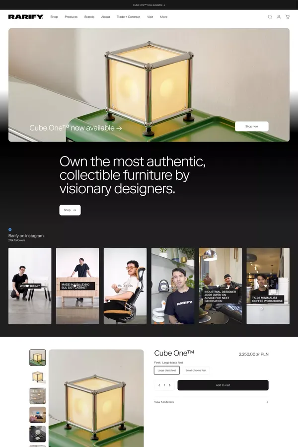 Rarify | Authentic Furniture and Lighting - Ecommerce design inspiration